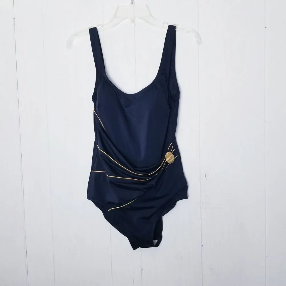 Roxanne Classics One Piece Swimsuit Women Size 14/38C Black Gold